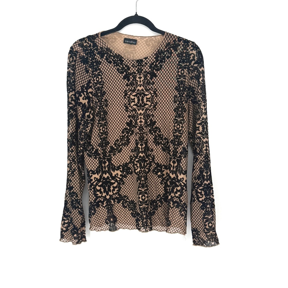 Y2K Sheer Velvet Burnout Whimsigoth Mesh Top Gothic Witchy Victorian Size L